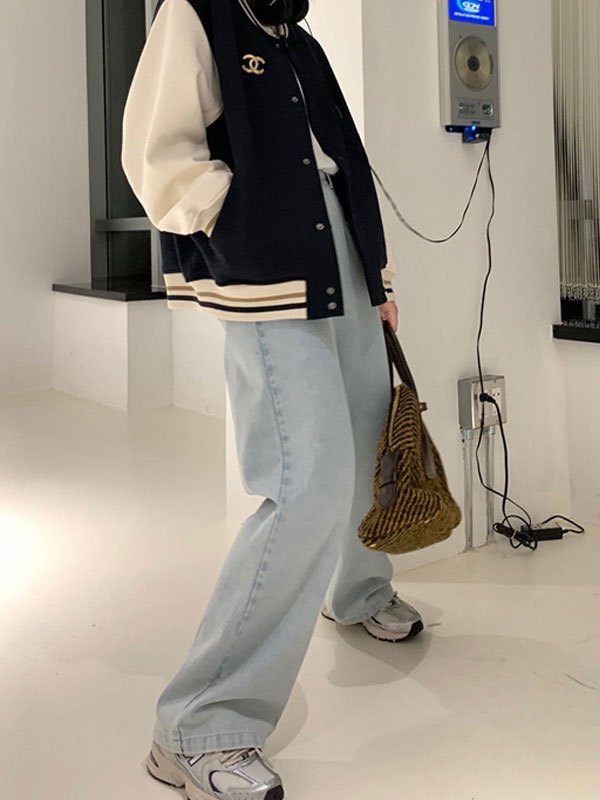 EMMIOL Striped Patchwork Varsity Jacket