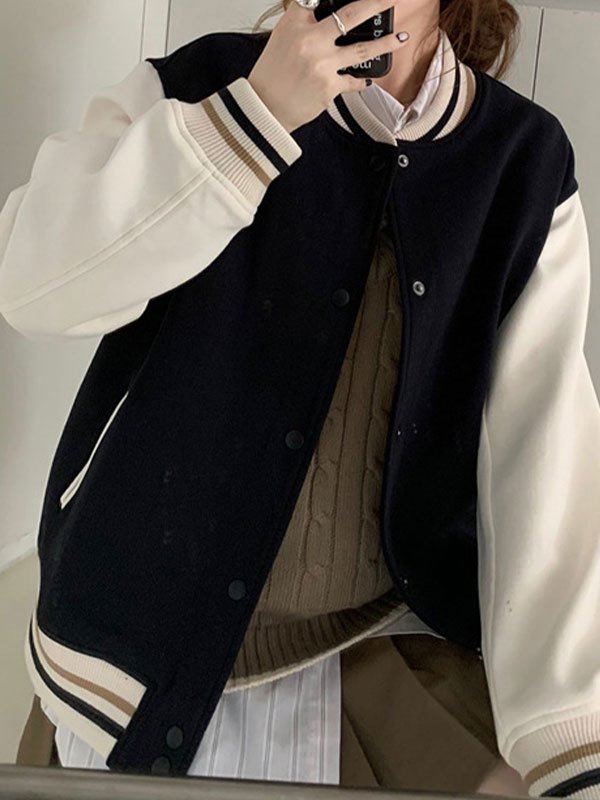 EMMIOL Striped Patchwork Varsity Jacket