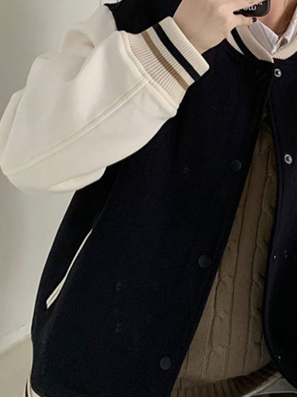 EMMIOL Striped Patchwork Varsity Jacket