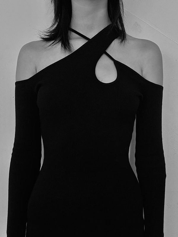 EMMIOL Cross Over Long Sleeve Mini Dress