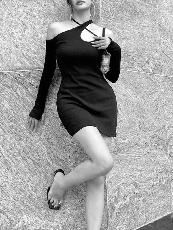 EMMIOL Cross Over Long Sleeve Mini Dress