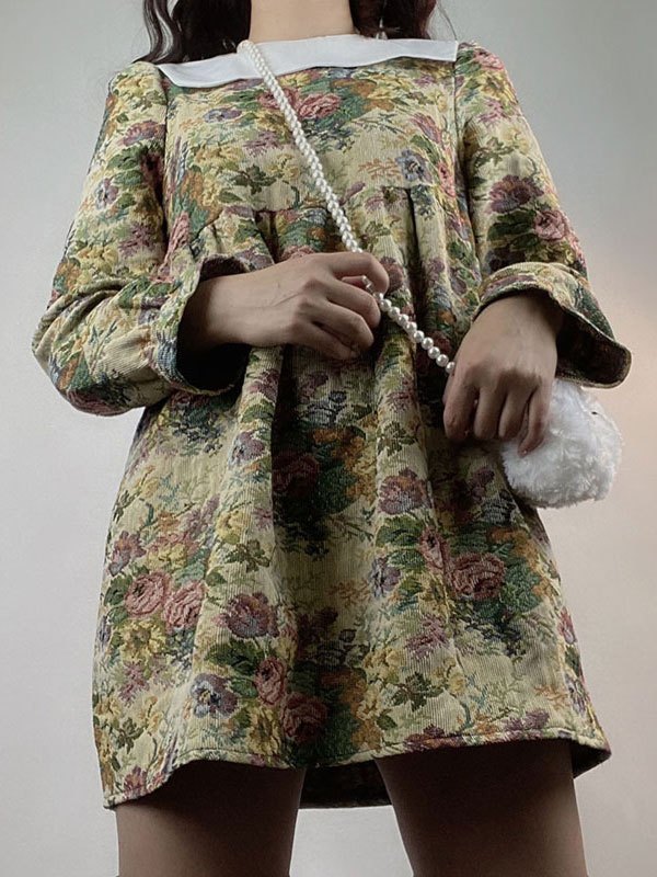 EMMIOL Babydoll Long Sleeve Floral Mini Dress