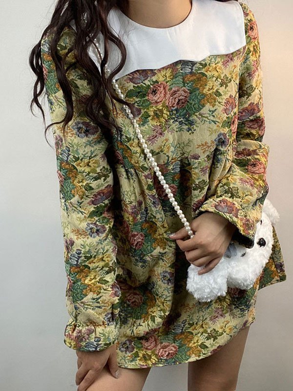 EMMIOL Babydoll Long Sleeve Floral Mini Dress