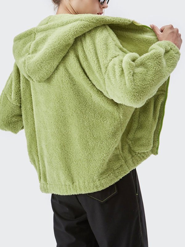 Emmiol Free shipping 2023 Zipper Hooded Fleece Jacket Green S in