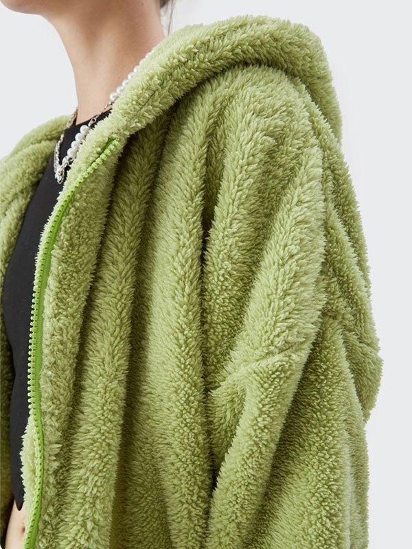 Emmiol Free shipping 2023 Zipper Hooded Fleece Jacket Green S in