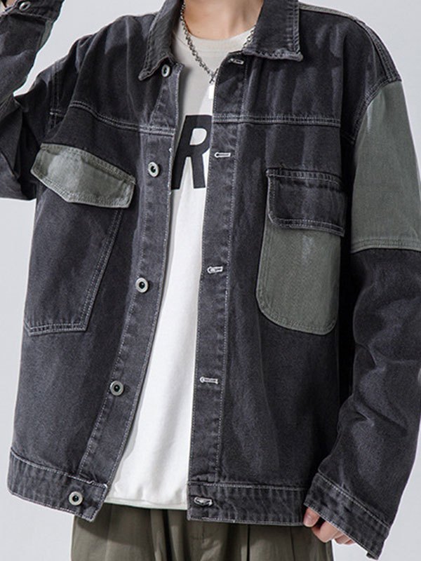 EMMIOL Men's Patchwork Washed Denim Jacket