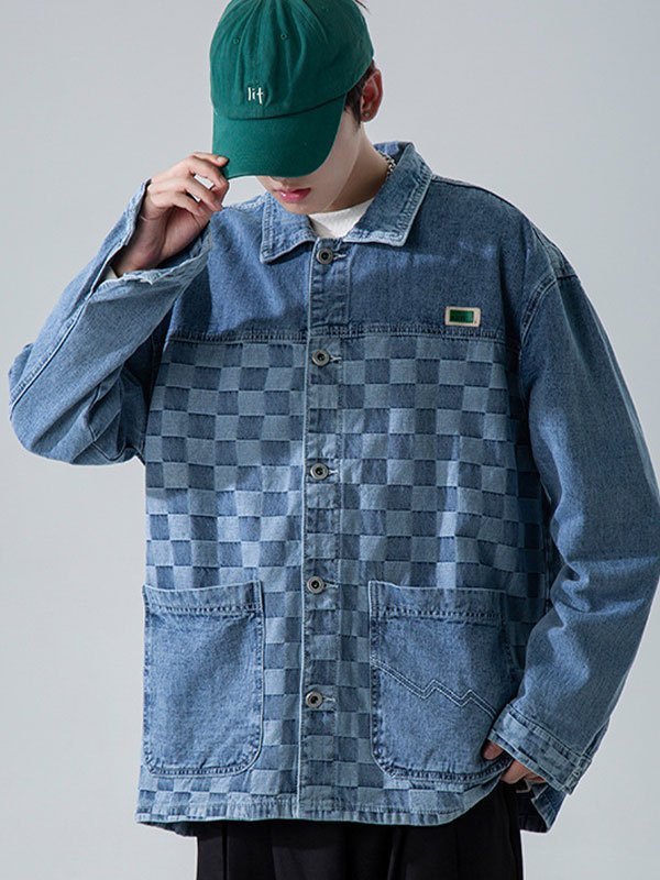 EMMIOL Men's Checkered Denim Jacket