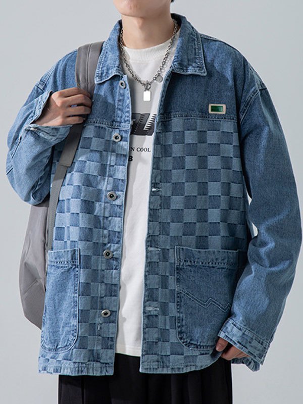 EMMIOL Men's Checkered Denim Jacket