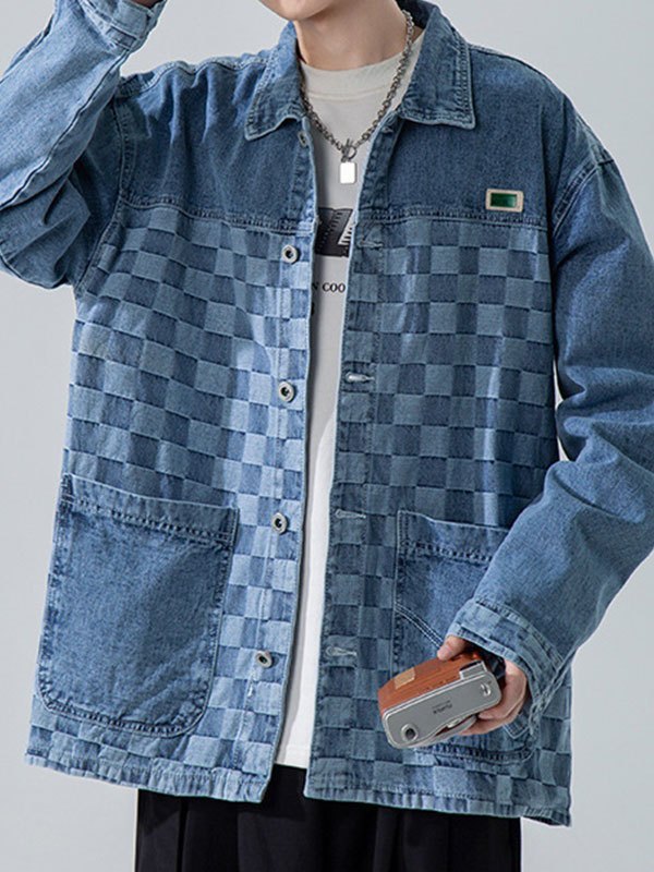 EMMIOL Men's Checkered Denim Jacket