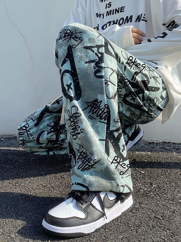 EMMIOL Men's Graffiti Print Straight Leg Jeans