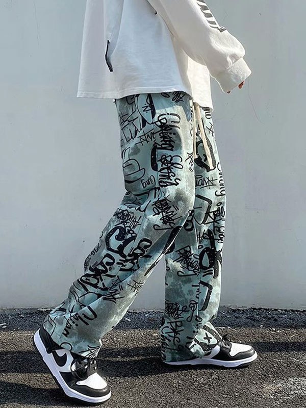 EMMIOL Men's Graffiti Print Straight Leg Jeans