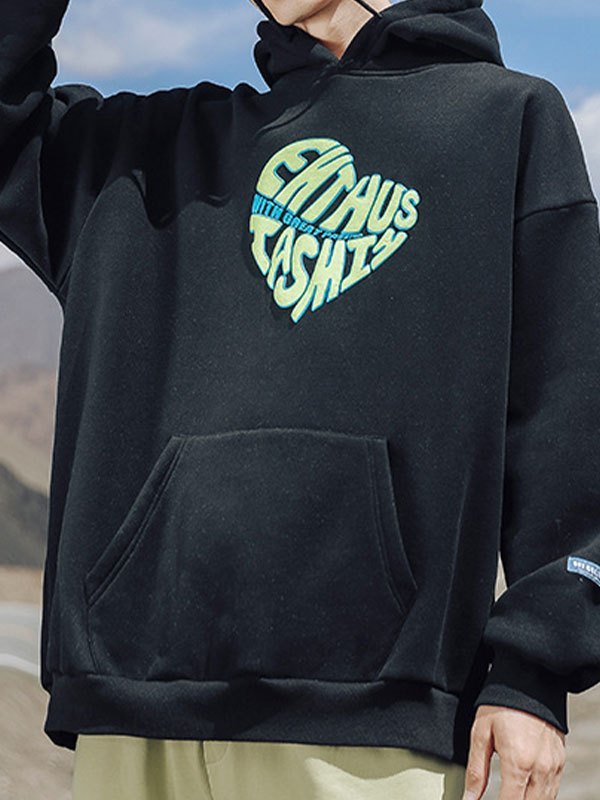 EMMIOL Herren Hoodie mit Buchstaben-Herz-Muster