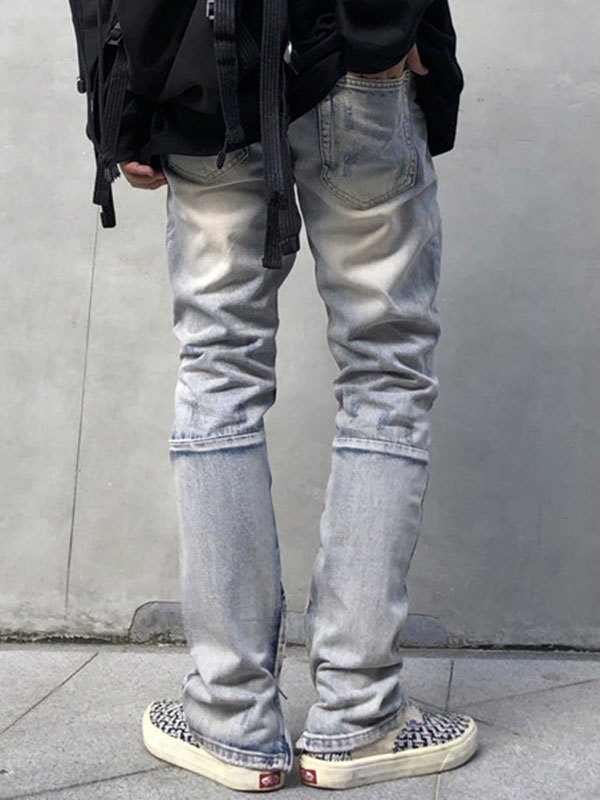 EMMIOL Jeans strappati con toppe a quadretti da uomo