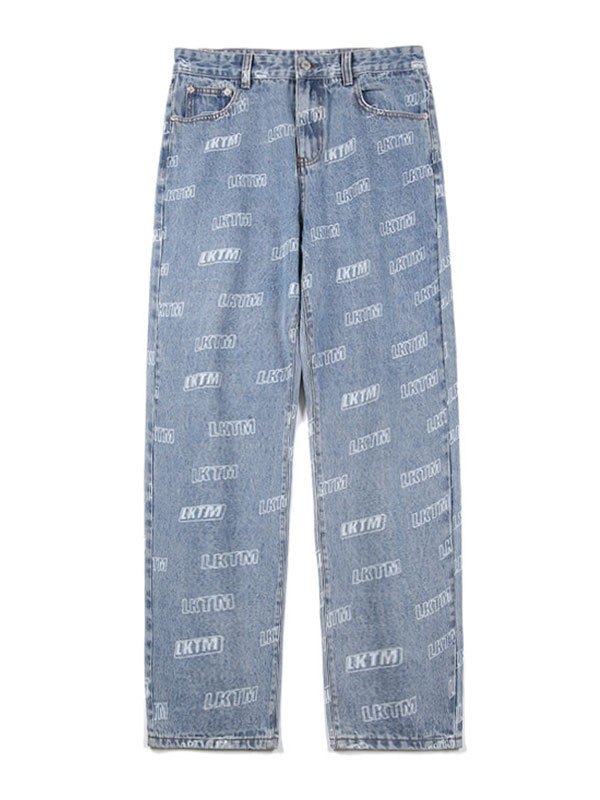 EMMIOL Vaqueros rectos con estampado de logo en toda la prenda para hombre