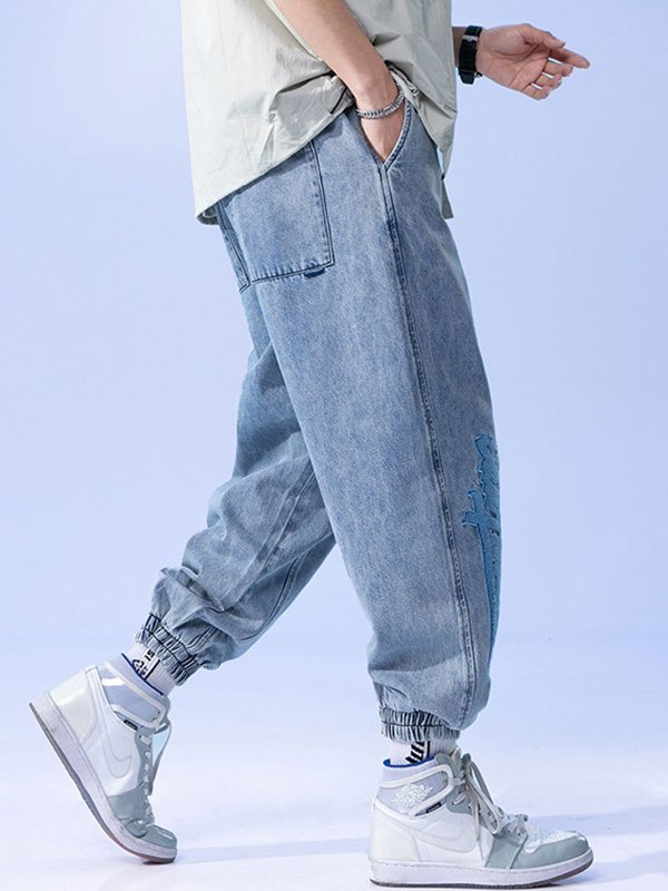 EMMIOL Men's Toweling Embroidery Jogger Jeans