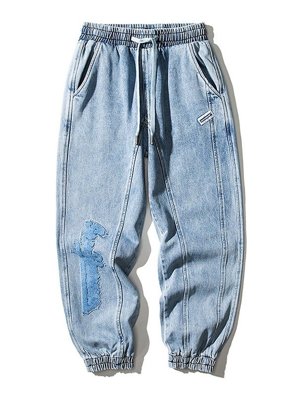 EMMIOL Men's Toweling Embroidery Jogger Jeans
