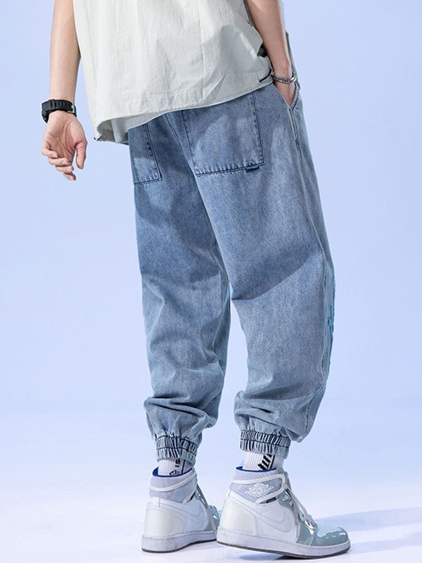 EMMIOL Men's Toweling Embroidery Jogger Jeans
