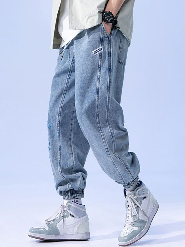 EMMIOL Men's Toweling Embroidery Jogger Jeans