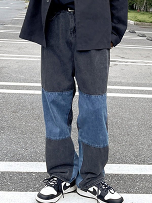 EMMIOL Taillierte Patchwork-Jeans für Herren