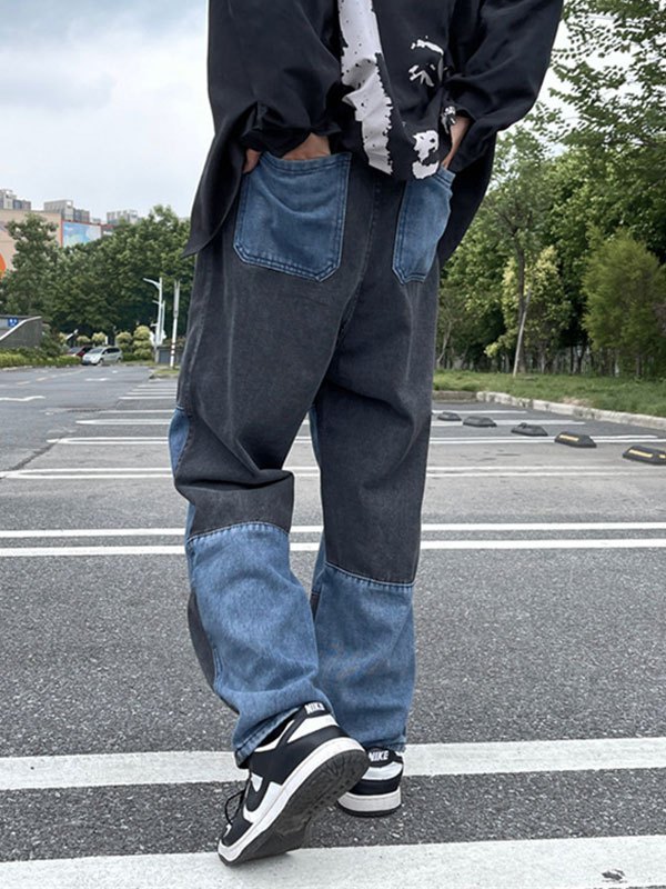 EMMIOL Taillierte Patchwork-Jeans für Herren