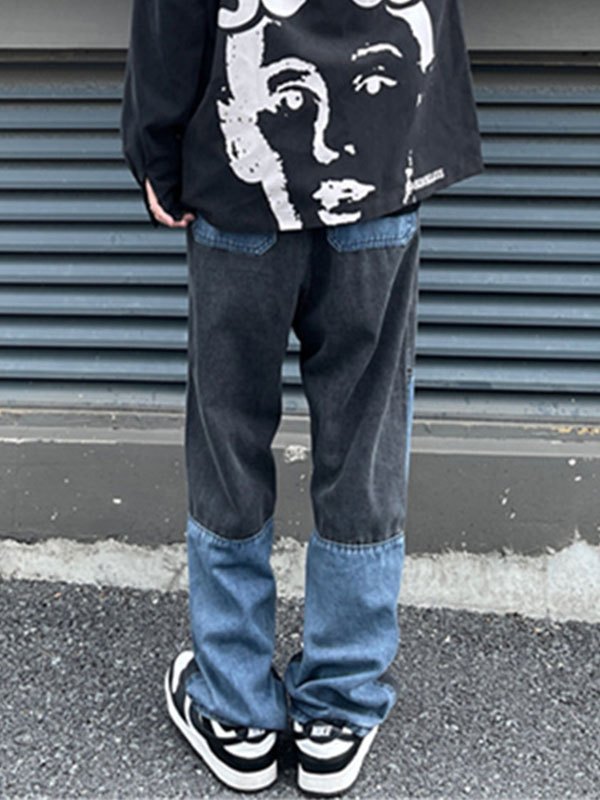 EMMIOL Taillierte Patchwork-Jeans für Herren