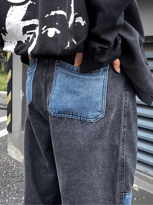 EMMIOL Taillierte Patchwork-Jeans für Herren