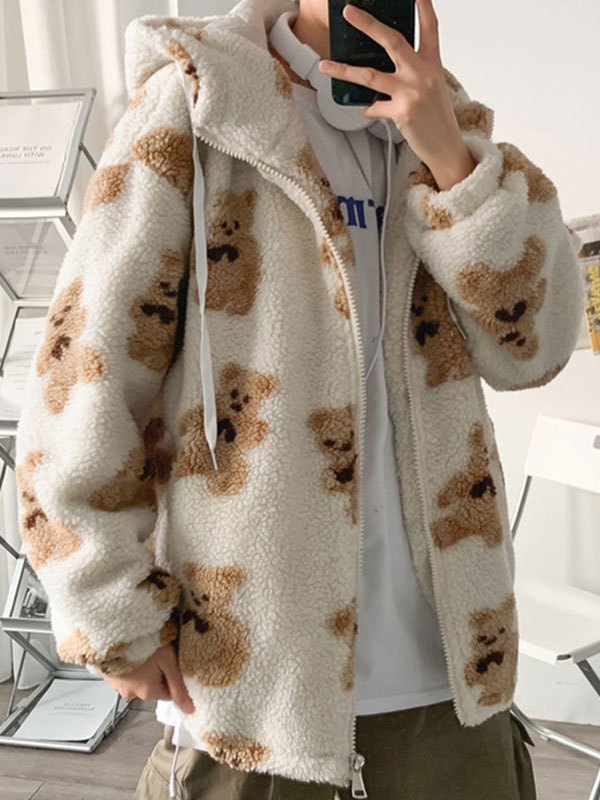 EMMIOL Abrigo polar con capucha de oso de peluche para hombre
