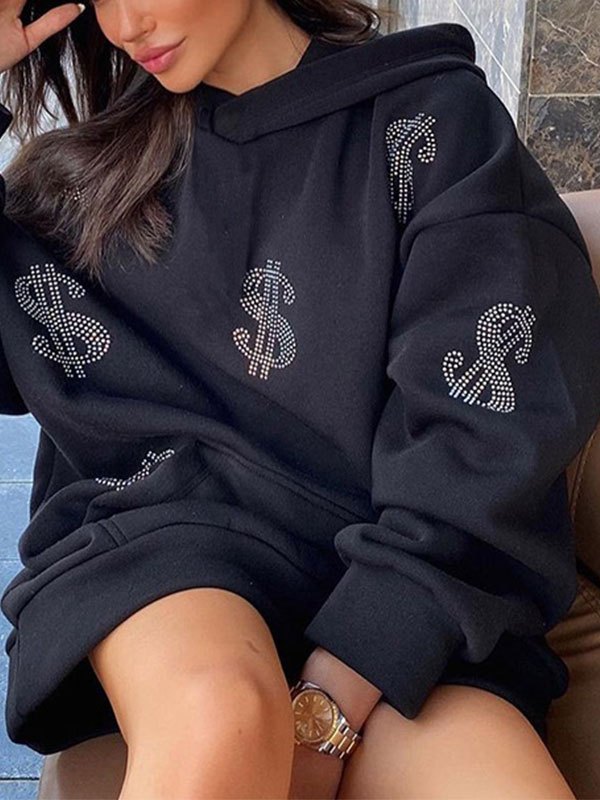 EMMIOL Sudadera con capucha de diamantes de imitación de dólar estadounidense