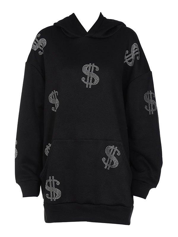 EMMIOL Sudadera con capucha de diamantes de imitación de dólar estadounidense