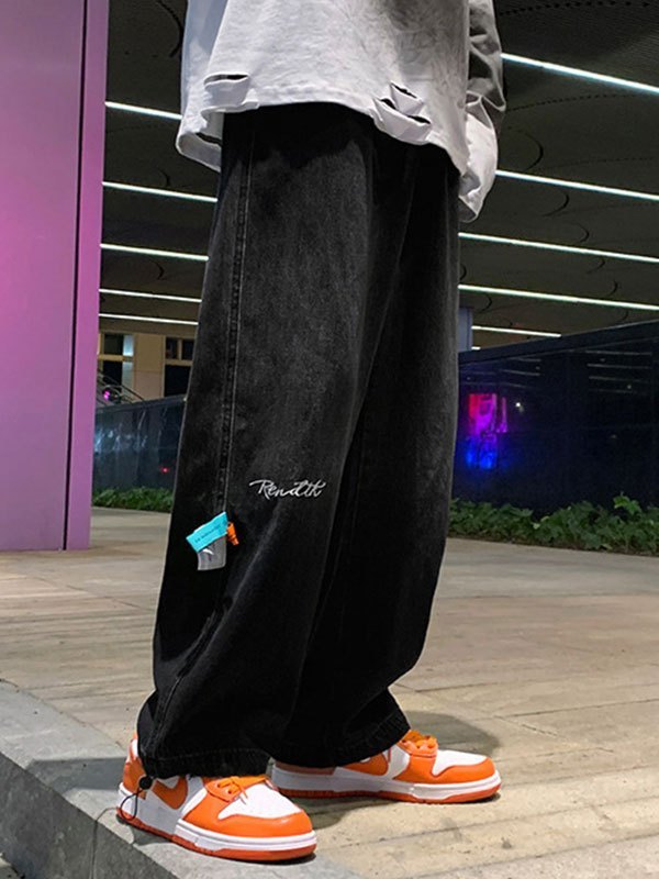 EMMIOL Jeans da skate con coulisse lavati da uomo