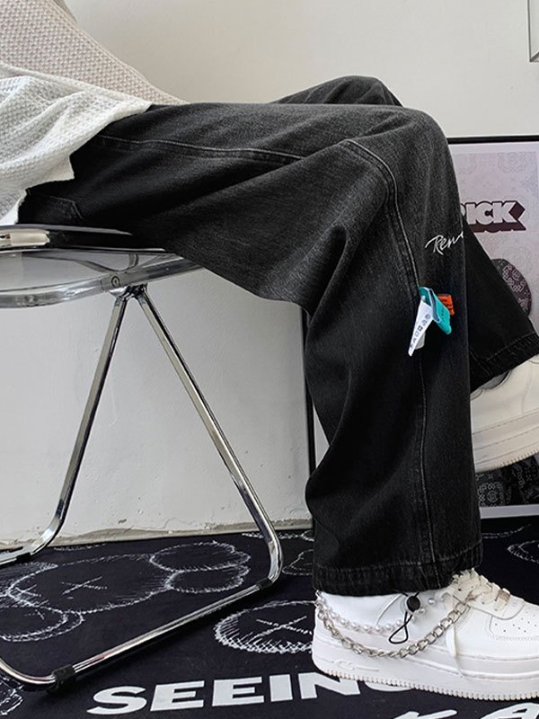 EMMIOL Jeans da skate con coulisse lavati da uomo