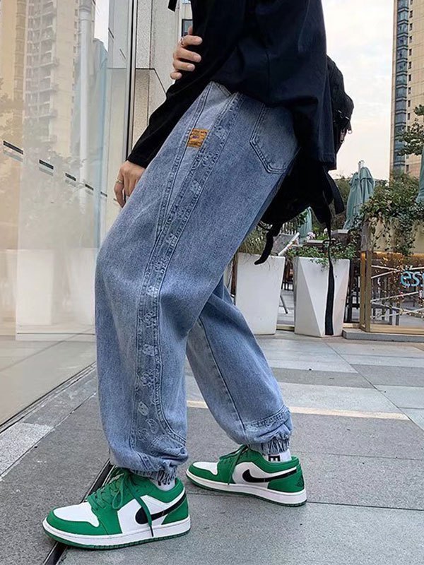 EMMIOL Jeans tipo jogger con lavado y recortado para hombre