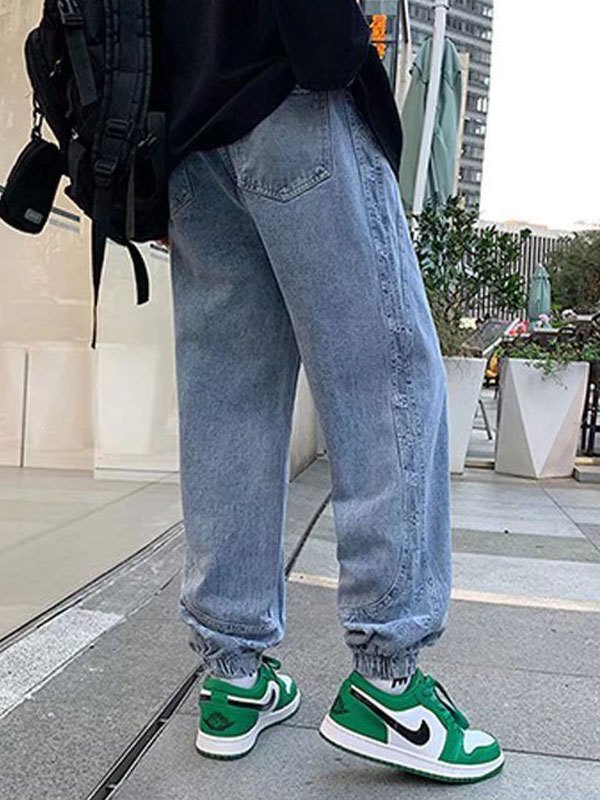 EMMIOL Jeans tipo jogger con lavado y recortado para hombre