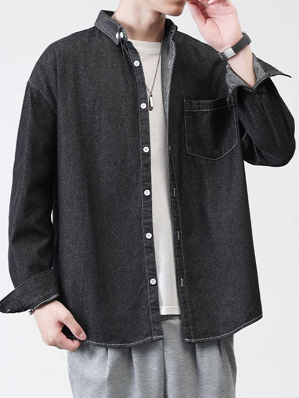 Emmiol Free shipping 2023 Men's Classic Denim Shirt Black M in Shirts