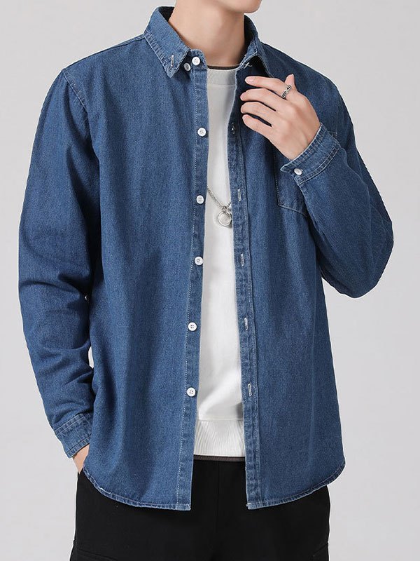 EMMIOL Camisa vaquera clásica para hombre