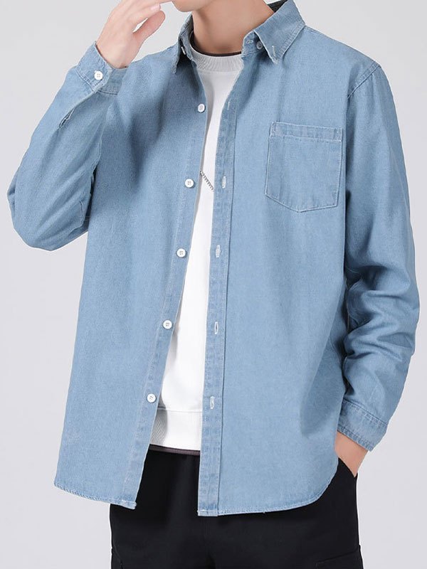EMMIOL Camisa vaquera clásica para hombre