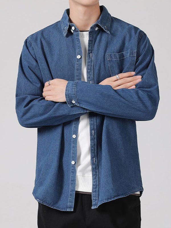 EMMIOL Camisa vaquera clásica para hombre