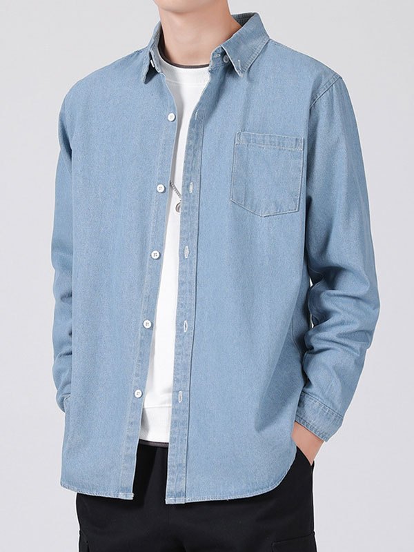 EMMIOL Camisa vaquera clásica para hombre