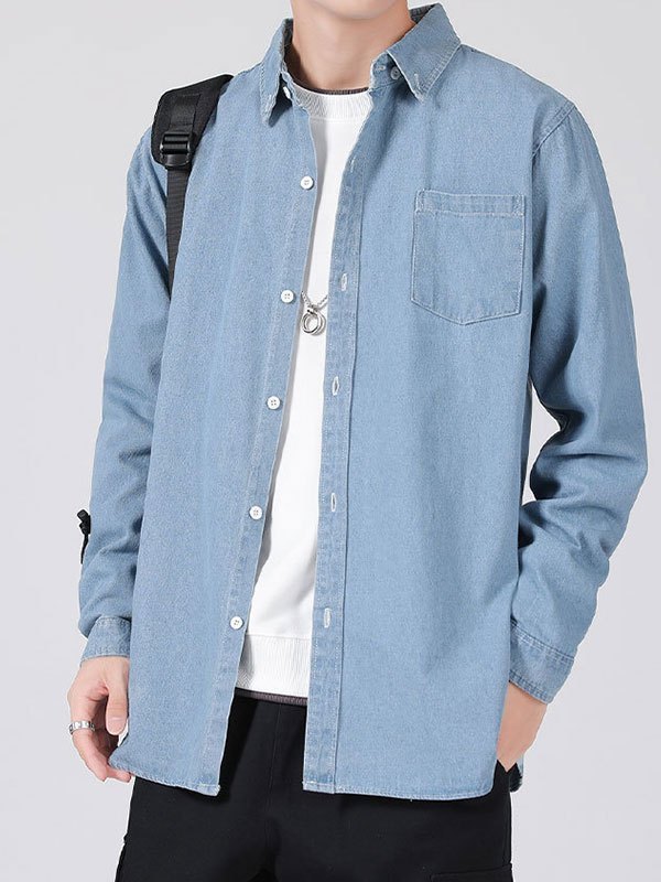 EMMIOL Camisa vaquera clásica para hombre