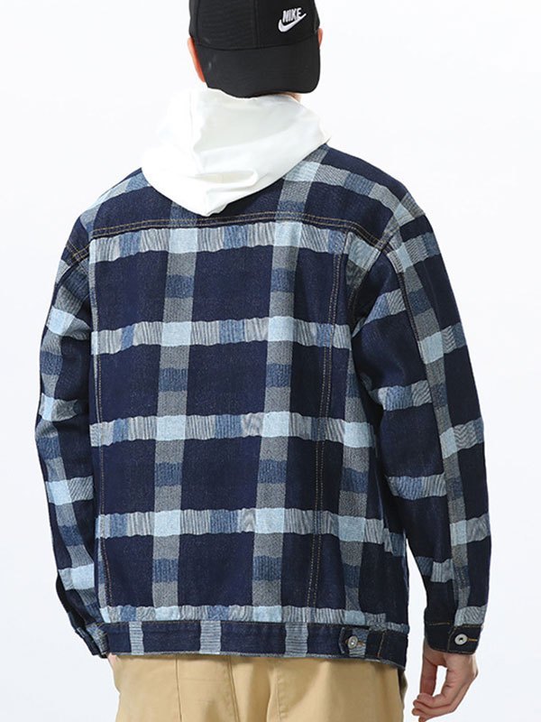 EMMIOL Men's Checkered Denim Jacket