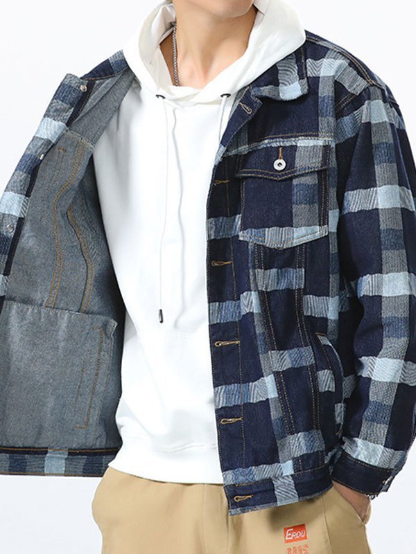 EMMIOL Men's Checkered Denim Jacket