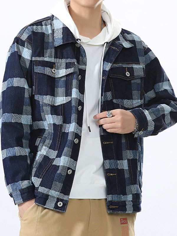 EMMIOL Men's Checkered Denim Jacket