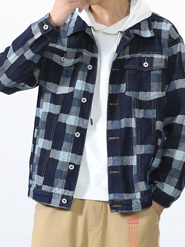 EMMIOL Men's Checkered Denim Jacket