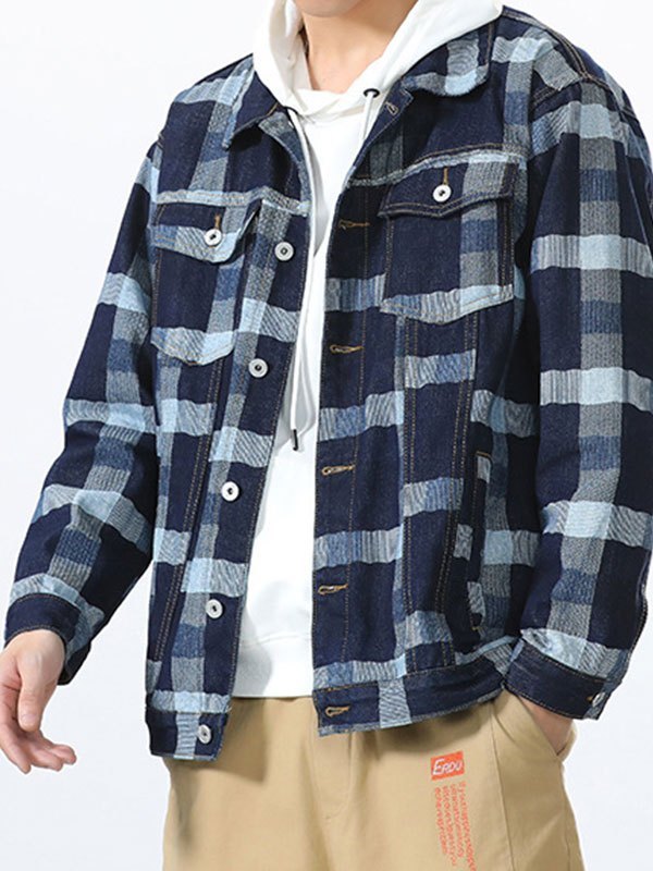 EMMIOL Men's Checkered Denim Jacket