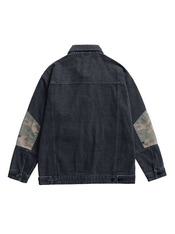 EMMIOL Verwaschene Patchwork-Jeansjacke für Herren