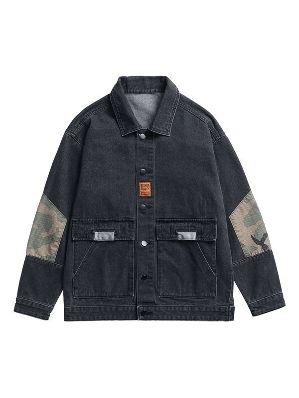 EMMIOL Verwaschene Patchwork-Jeansjacke für Herren