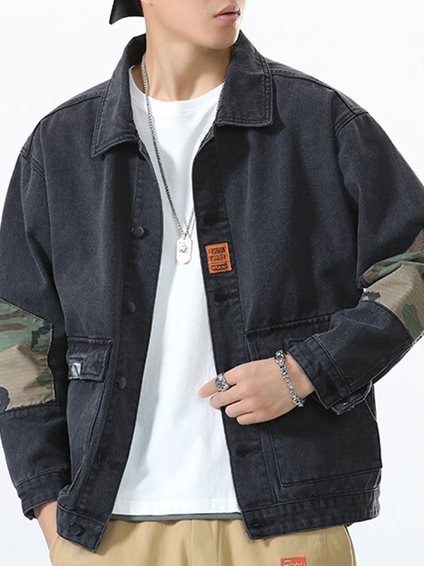 EMMIOL Verwaschene Patchwork-Jeansjacke für Herren