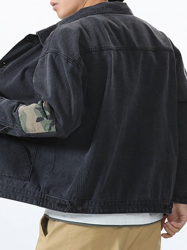 EMMIOL Verwaschene Patchwork-Jeansjacke für Herren