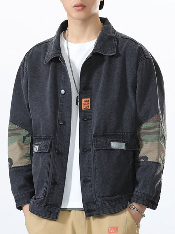 EMMIOL Verwaschene Patchwork-Jeansjacke für Herren