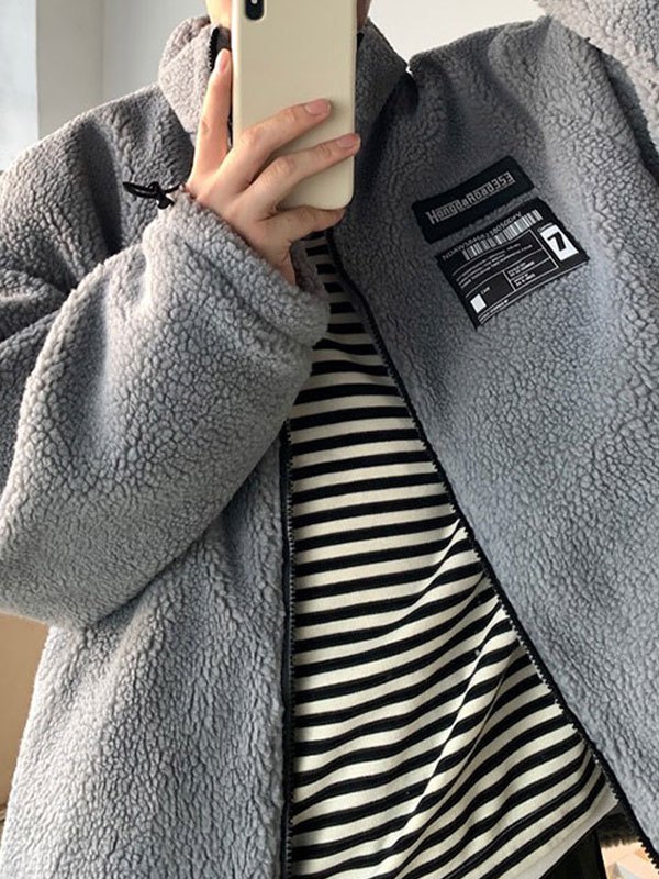 EMMIOL Men's Logo Patched Fleece Coat